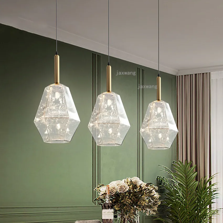Nordic LED Glass Pendant Lamp Lights Modern Restaurant Dinning Room Hanging Lamp Bedroom Crystal Chandeliers Light Fixtures