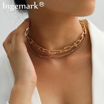 

Goth Crystal Multi Layer Circle Choker Necklace Collares Statement Boho U Shape Chunky Link Chain Necklaces Women Jewelry Gift