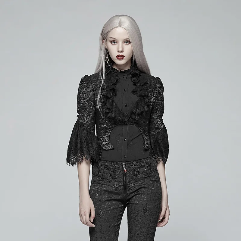 

PUNK RAVE Women Gothic Short Coat Victoria Style High Standing Collar Jacquard Bolero Stage Performance Short Coat