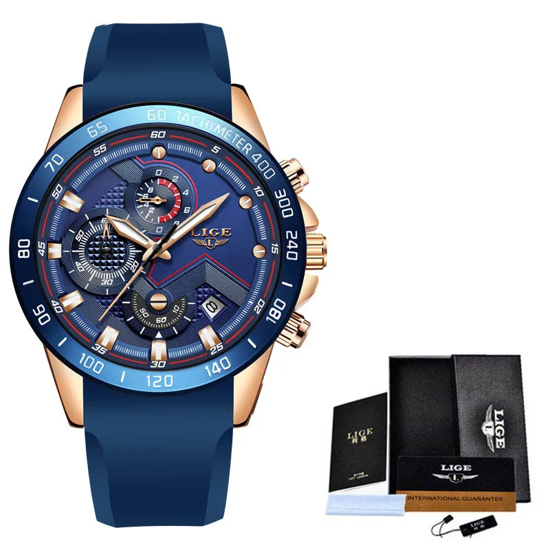 Lige New Mens Watches Fashion Blue Sport Watch Top Brand Luxury Clock Men Waterproof Quartz-6