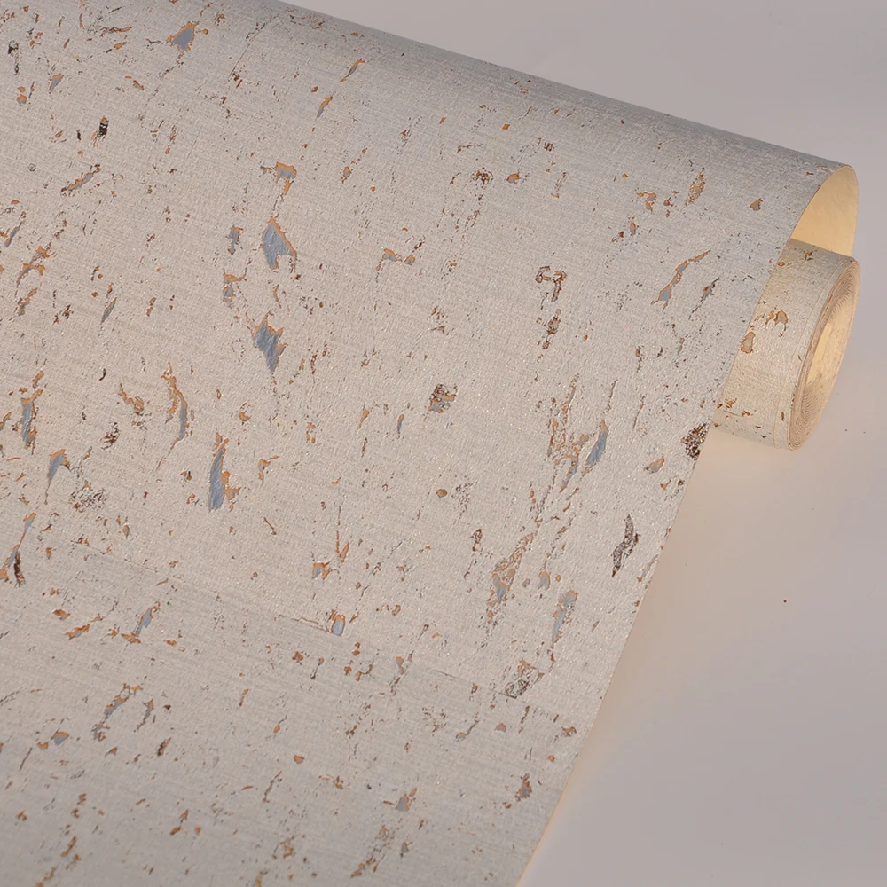 Natural Wood Material Cork Wallcovering Modern White Metallic Txtured Wallpaper Roll Hot Selling Living Room Wallcoating