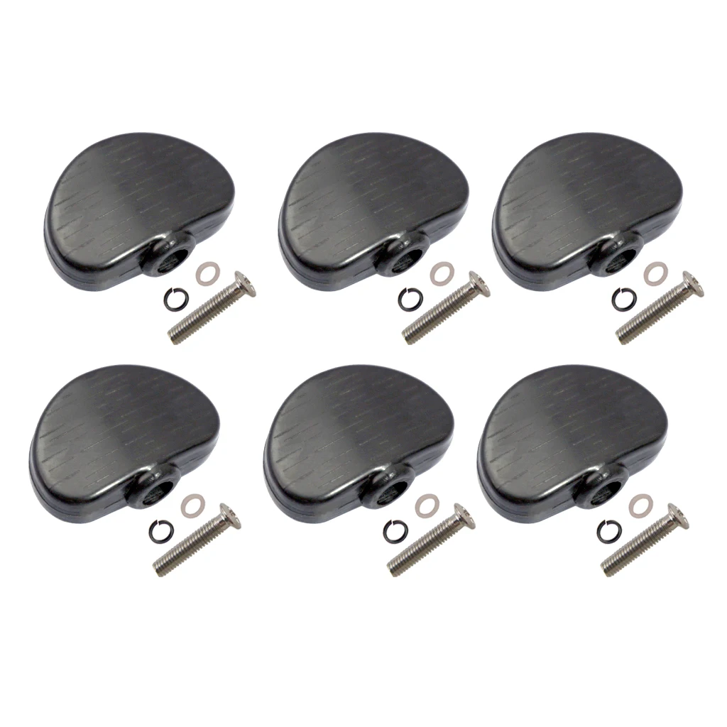 Pack of 6 Universal Guitar Tuner Machine Head Semicircle Buttons Tuning Key Replacement Black, with Screws and Gaskets