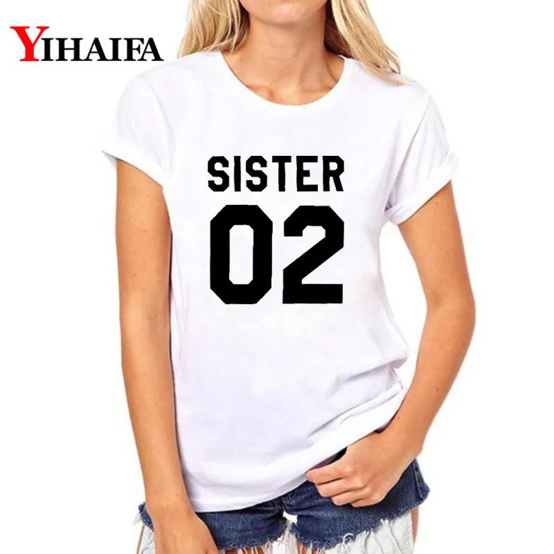 

YIHAIFA Friends gym blusa T-shirt Women Graphics Tee Sister 02 Letters Print Tops Casual White Pullover T Shirts