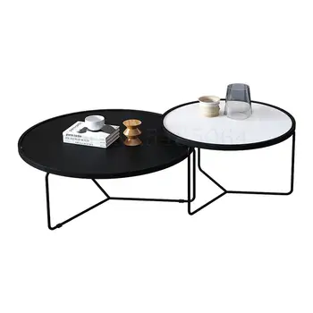 

Nordic Round Coffee Table Combination Tempered Glass Side Table Creative Small Apartment Living Room Ins Style Simple Modern