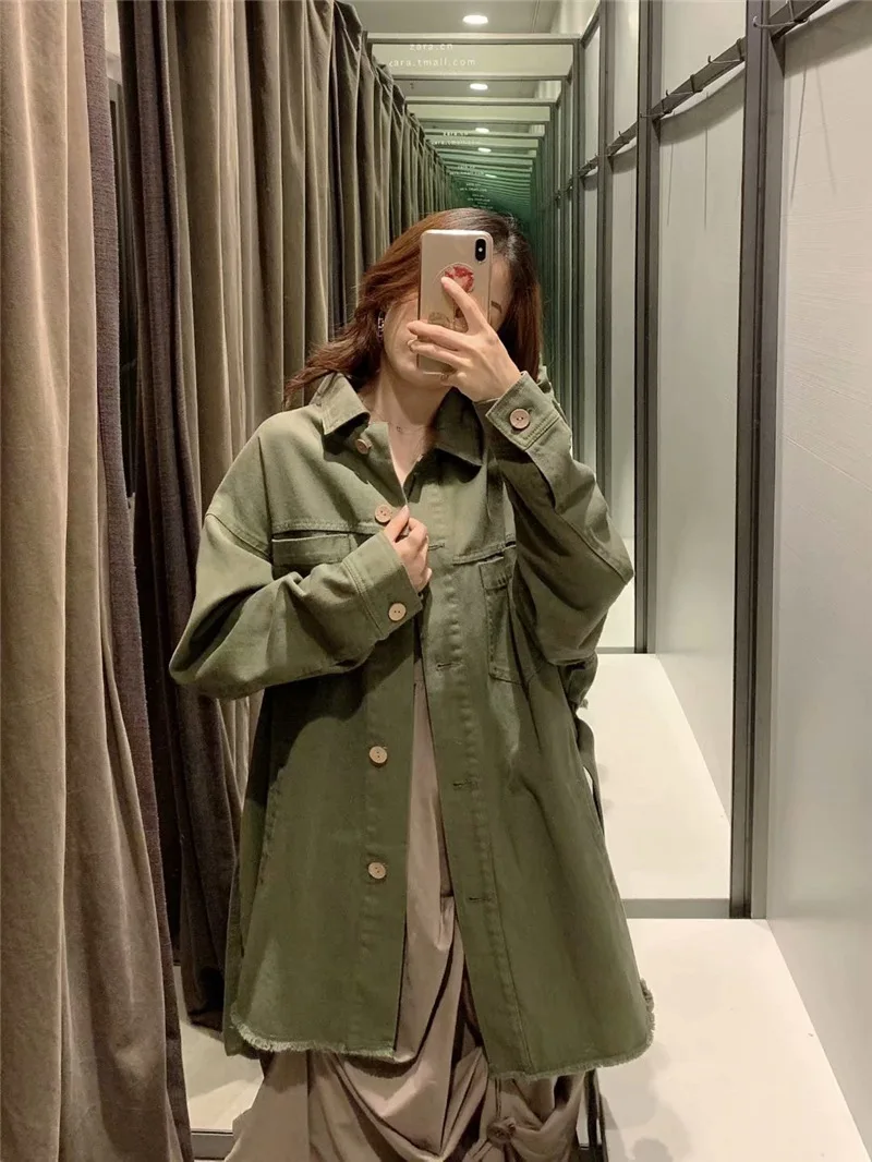 

Lp112 2019 Autumn New Style WOMEN'S Dress Casual Loose-Fit with Belt Jacket Jeans Coat