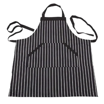 

HOT-Adjustable Black Stripe Bib Apron With 2 Pockets Cook Tool (Black)