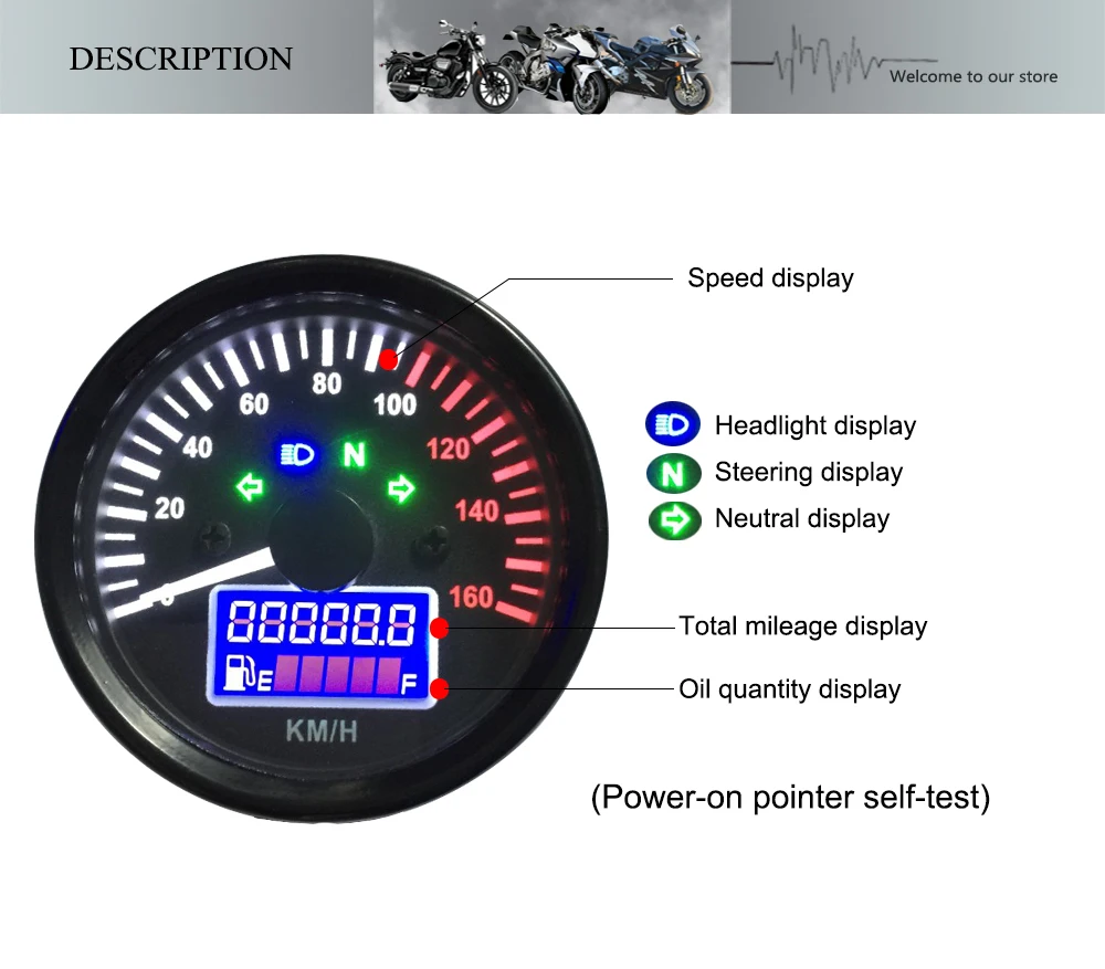 Универсальный 12V мотоциклов Скорость измеритель 0~ 160 км/ч ЖК-дисплей Дисплей Тахометр Скорость одометр спидометр доказательство воды для универсальных мотоциклов