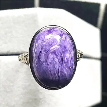 

Top Natural Purple Charoite Stone RingFor Woman Lady Man Crystal Gift Silver 20x15mm Beads Adjustable Finger Ring Jewelry AAAAA