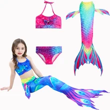 3 шт./компл. для маленьких девочек, комплект бикини с хвостом русалки с ребром купальный костюм для детей Детское платье принцессы пляжный купальник для косплея