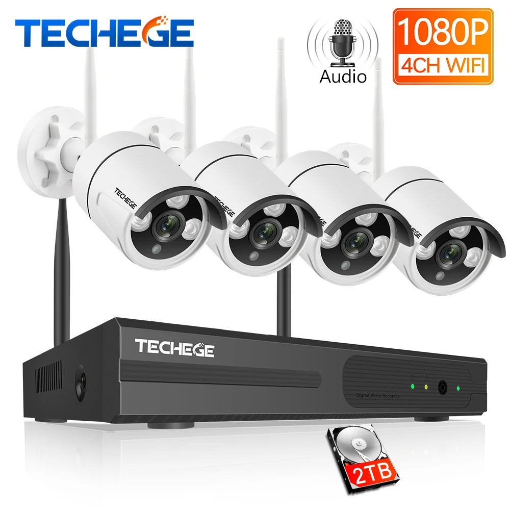 Techege 4CH Wireless CCTV System H.265 Audio Record 2MP 4CH NVR Kit Waterproof Outdoor Motion Detec - 33049688812  Techege 4CH Wireless CCTV System H.265 Audio Record 2MP 4CH NVR Kit Waterproof Outdoor Motion Detec - 33049688812