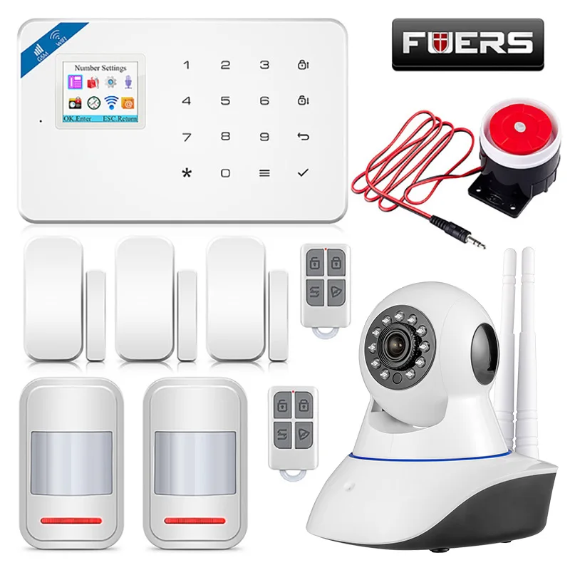 

W18 Wireless WIFI GSM Burglar Home Security Alarm System Pir Motion Detector APP Control Fire Smoke Detector Siren IP camera Kit