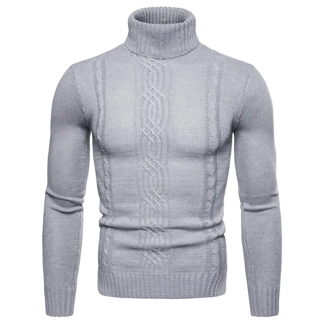 Winter Braid Men's Pullovers Oversized Sweater Pullover Women Knitted Jumpers Vintage Turtleneck Sweaters Clothing Y019-Light Gray