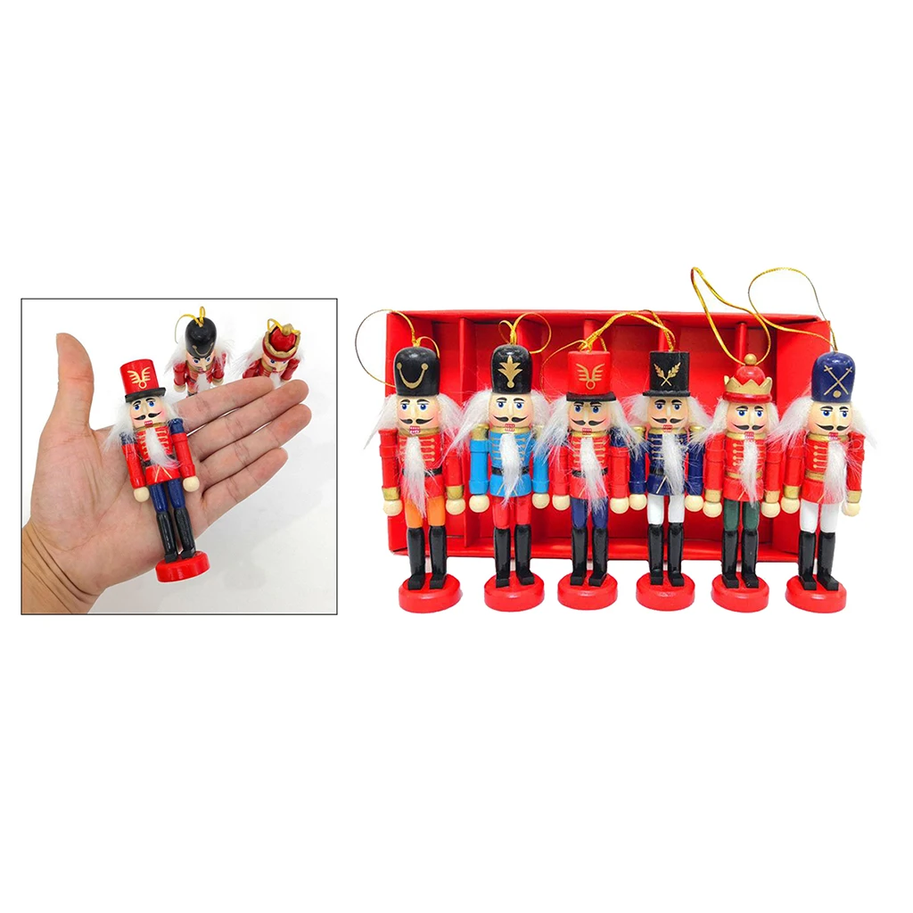 6pcs Christmas Nutcracker Ornaments Set, Wooden Soldier Puppet Toy for Xmas Themed Party Outdoor Yard Tree Hanging Decorations