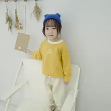 Новая Корейская версия, полосатая толстовка с принтом для мальчиков и девочек, осень, детская одежда, толстовка с рисунком для маленьких девочек