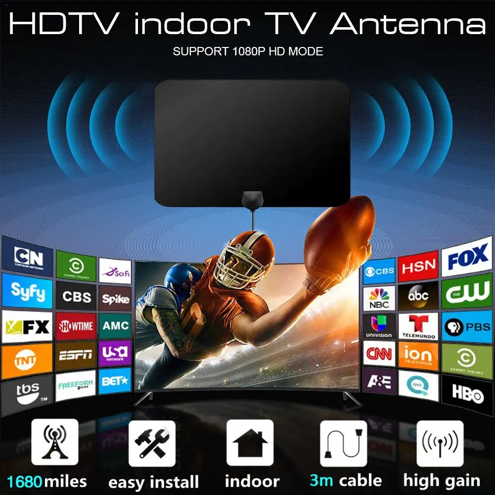 Высокое качество Крытый 1680 км ТВ антенна 4 к цифровой HDTV антенна HD1080P DVB-T2 Freeview ТВ усилитель сигнала мини Антенна