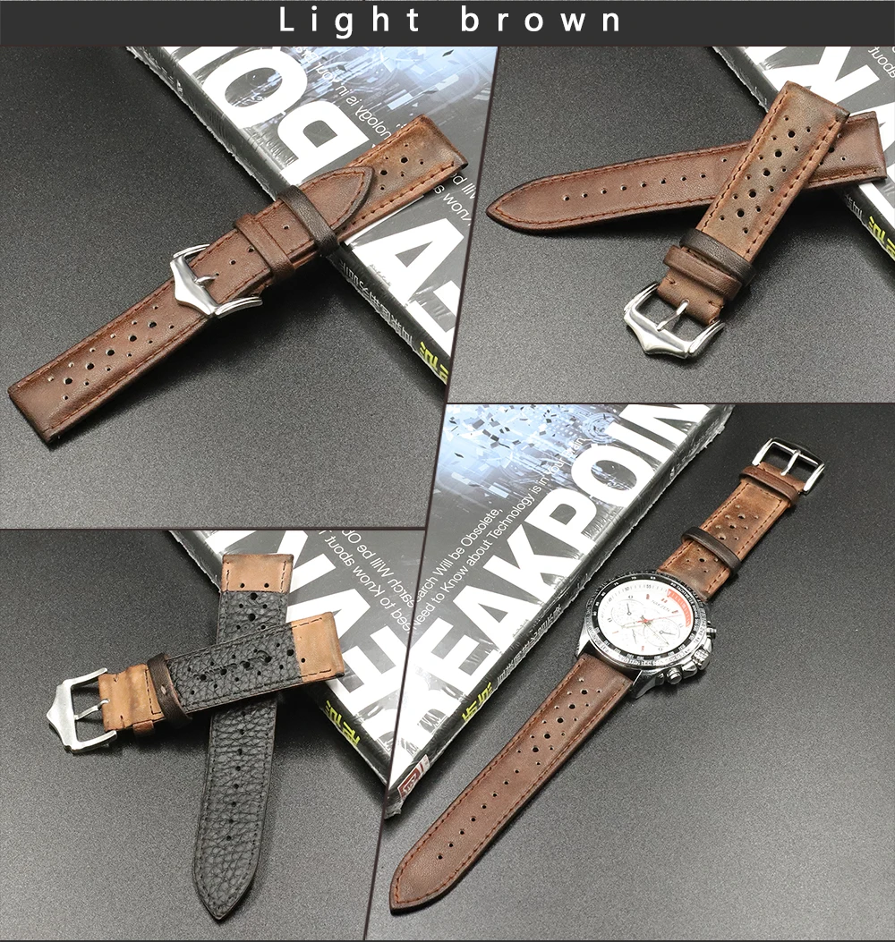 High Quality Genuine Leather Watch Band Strap 20mm 22mm 24mm Porous Breathable Handmade Stitching Watch Bracelet Accessories High Quality Genuine Leather Watch Band Strap 20mm 22mm 24mm Porous Breathable Handmade Stitching Watch Bracelet Accessories