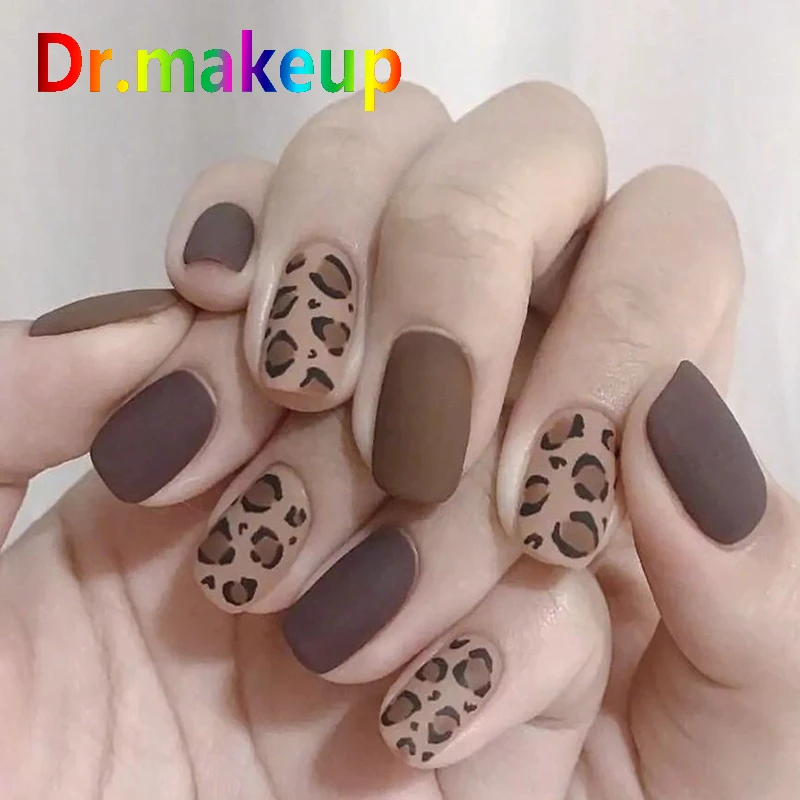 Dr. makeup DIY 24 шт. накладные ногти 3D Матовый леопардовый дизайн полное покрытие