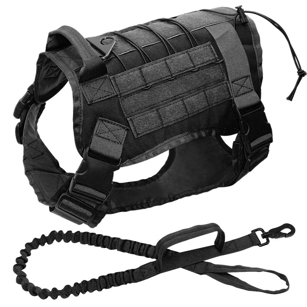

For Medium Large Dog Shepherd Tactical Dog Vest Harness Working Dog Nylon Bungee Leash Lead Training Running