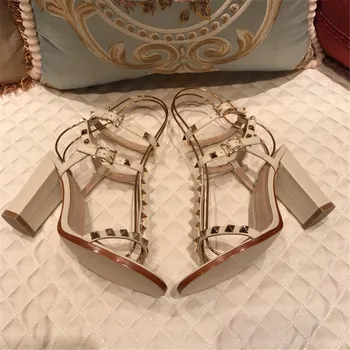

Summer Classical Women's Sandals Genuine Leather Fashion Mature Ladies Flats/Heels Solid Soft Rome Rivet Women's Shoes