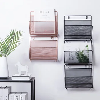 

Nordic Wrought Iron Net Magazine Storage Rack Modern Books Shelf Home Wall Decoration Pendant Newspaper Hanging Holder Organizer