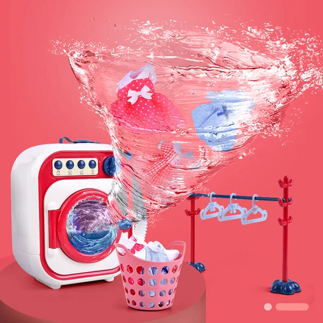 Kids Washing Machine Toy Pretend Play House Mini Simulation Electric Toys Rotate Kinetic Cleaning Preschool Toys For Girls 2