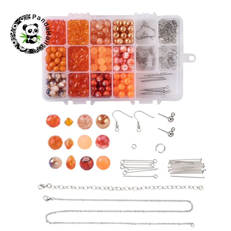 07 Orange Pandahall 1 коробка набор украшений "сделай сам" изготовление со стеклянными бусинами 316 серьги из нержавеющей стали для железного жгут, браслет-цепочка для изготовления серег - Цвет: 07 Orange