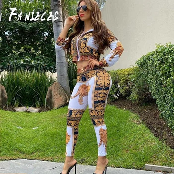 

2020 spring Fashion Sweat Suits for Women Long Sleeve Two Piece Set Floral Print Jacket And Jogger Pants Ladies Set Tracksuits