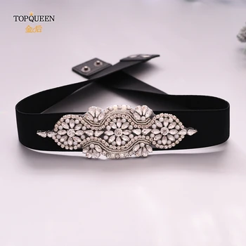 

TOPQUEEN Rhinestone Elastic Belt luxury full crystal gem black female waistband Bling Stretch Belt womens dress belts S05
