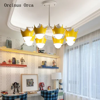 

Cartoon creative color crown chandelier Boy Girl Bedroom children's room lamp warm simple LED Chandelier free shipping