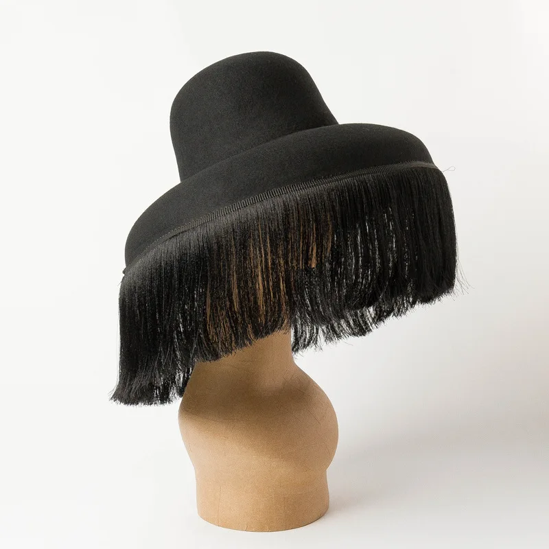 

01908-hh8136 Hepburn Style Fringed covering fashion Model Show wool fashion leisure lady bucket cap women fishermen hat