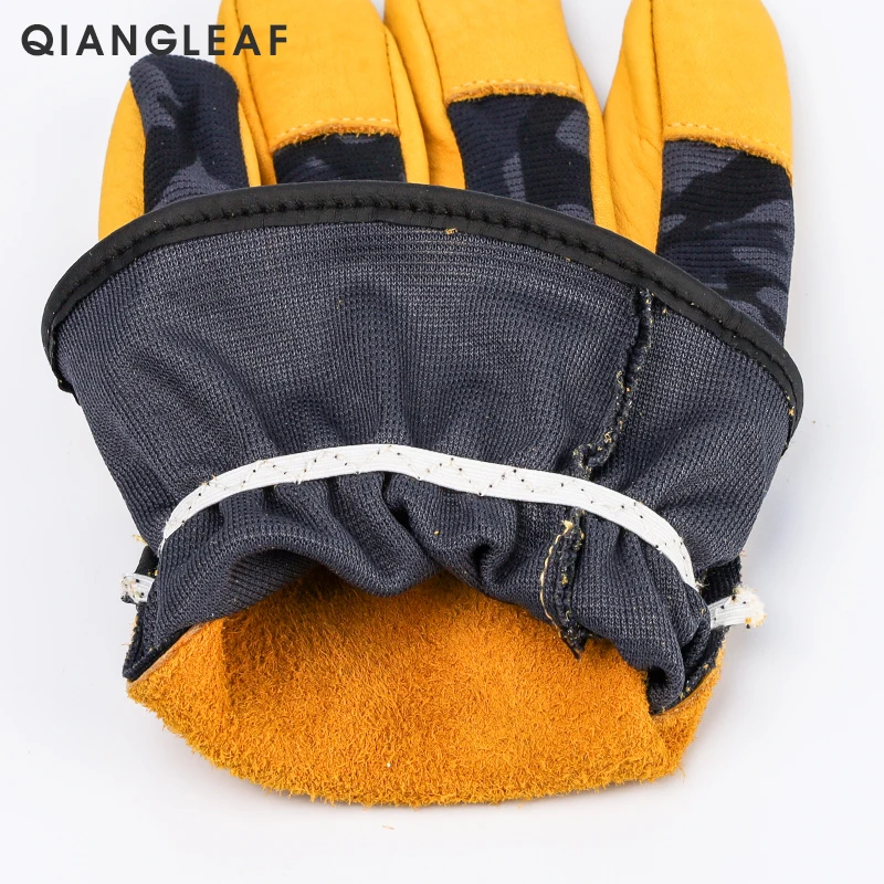 Qiangleaf брендовые рабочие перчатки защитный верхний слой из воловьей кожи камуфляжная ткань тактика защитные перчатки износостойкие Нескользящие 9530mc