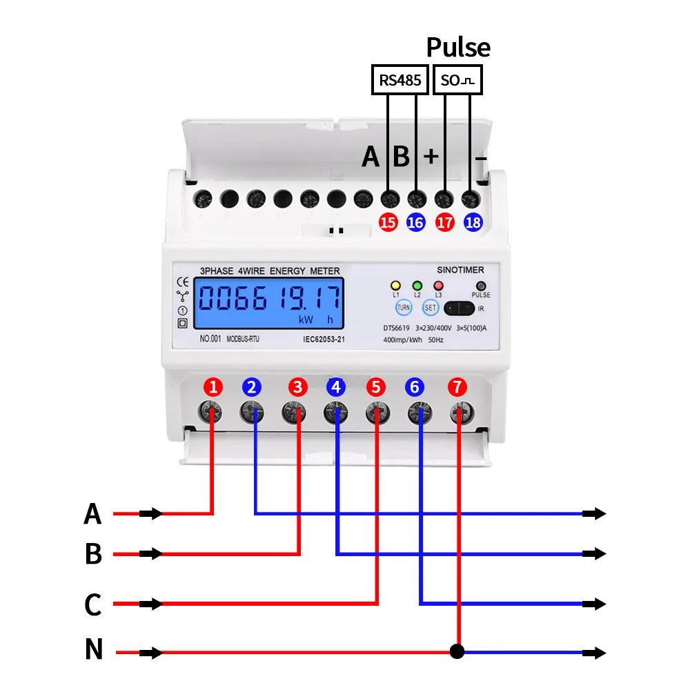 rs485, modbus, 380v, 100a, din, trilho, luz