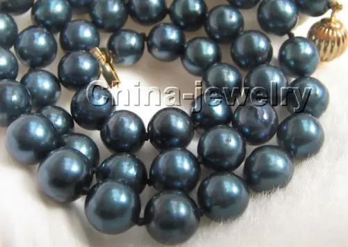 fast 17" 8mm round peacock green akoya pearl necklace NEW