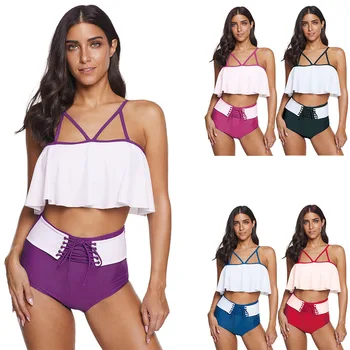 

Swimsuit For Girls Separate Bikini 2020 Summer Swimsuits Woman Swimwear Women New Fattening Up Split High Waisted Ruffles Hot