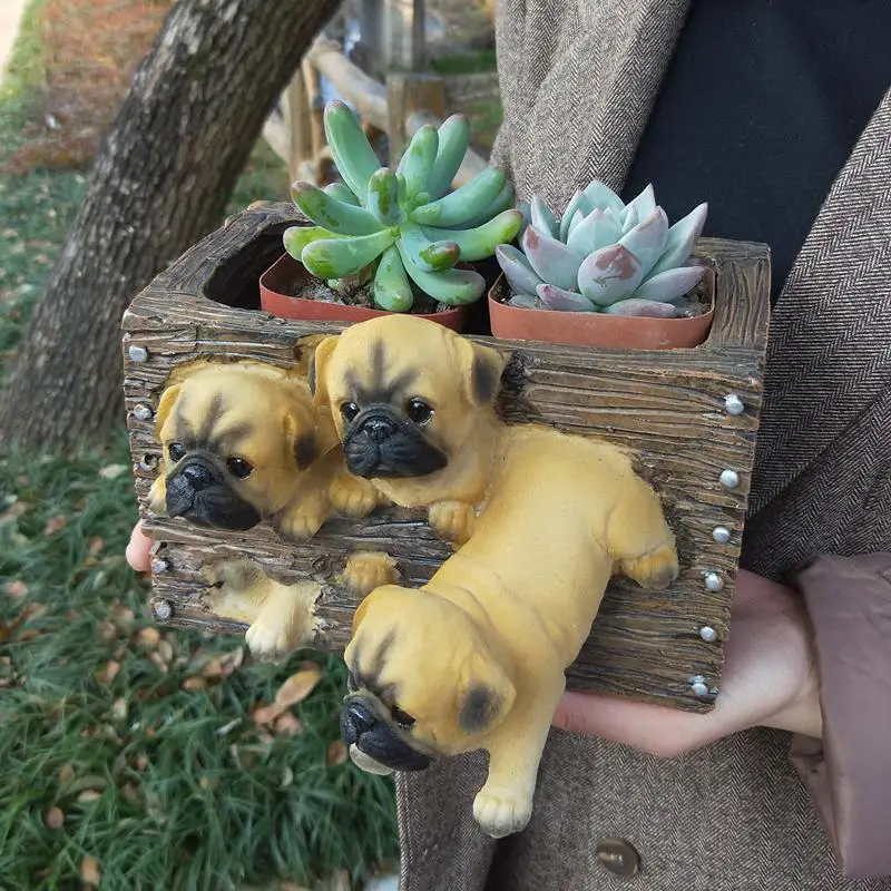 

Cute puppy rural style flower pot Fun retro desktop decoration dog small plant pot