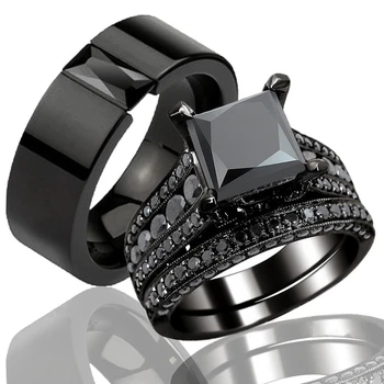 Zircon Couple's Engagement Ring Set