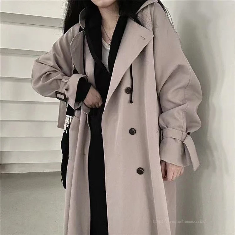 Cazadora para mujer, abrigo negro, estilo Retro británico, Primavera, largo medio, pijo Coreano, holgado, a la moda, 2021