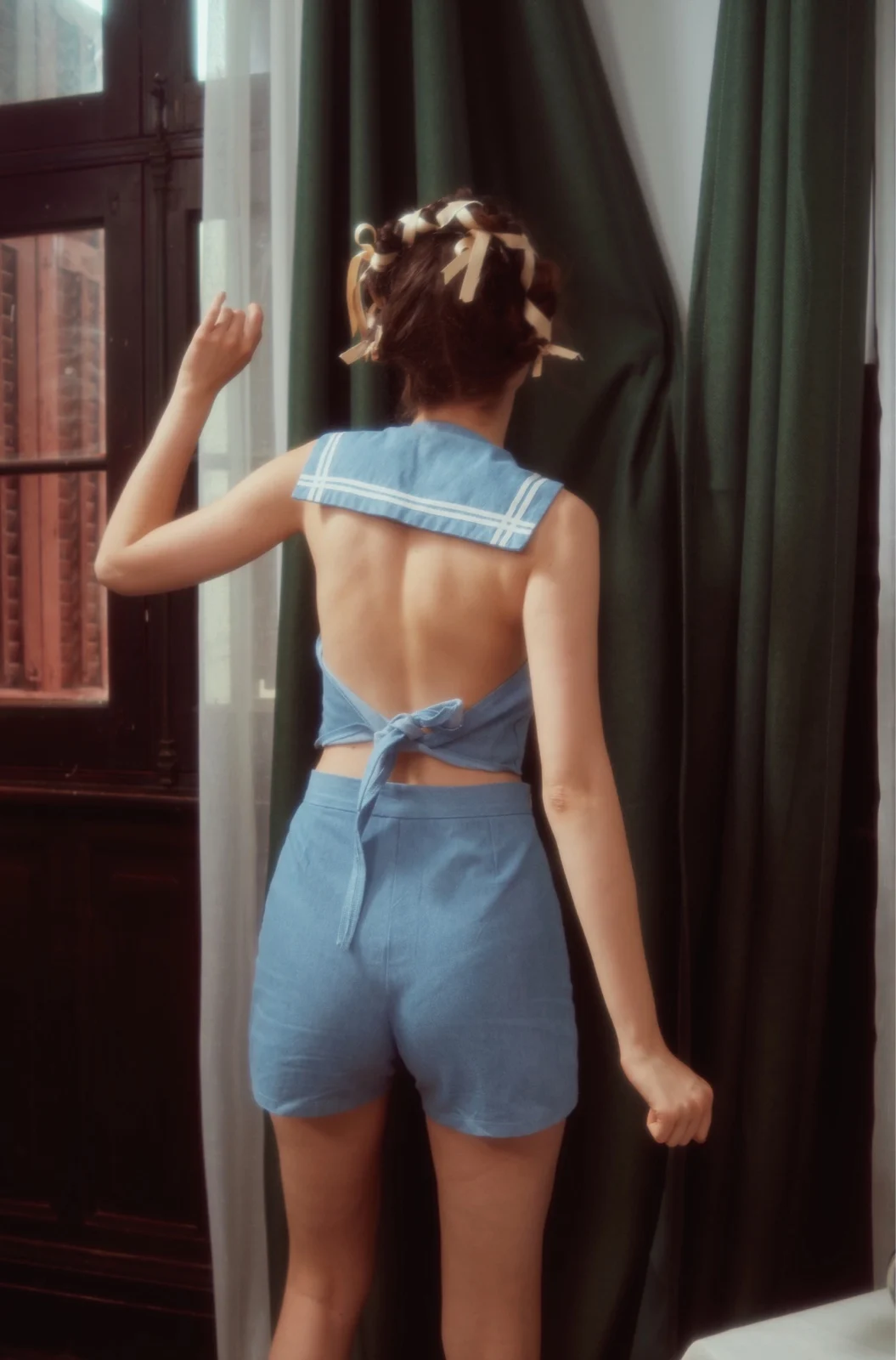 Movie Lolita Style 2PCS Women's Set: Sailor Collar Sleeveless Open Back T-shirt Vest +Shorts Cute&Sexy/Camisole sells separately 4