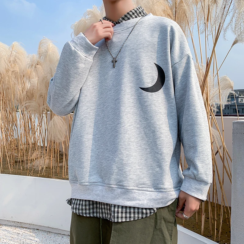 

2019 Autumn And Winter Men's New Casual Solid Color Printing Round Neck Hoodies Loose Temperament Trend Cotton Harajuku