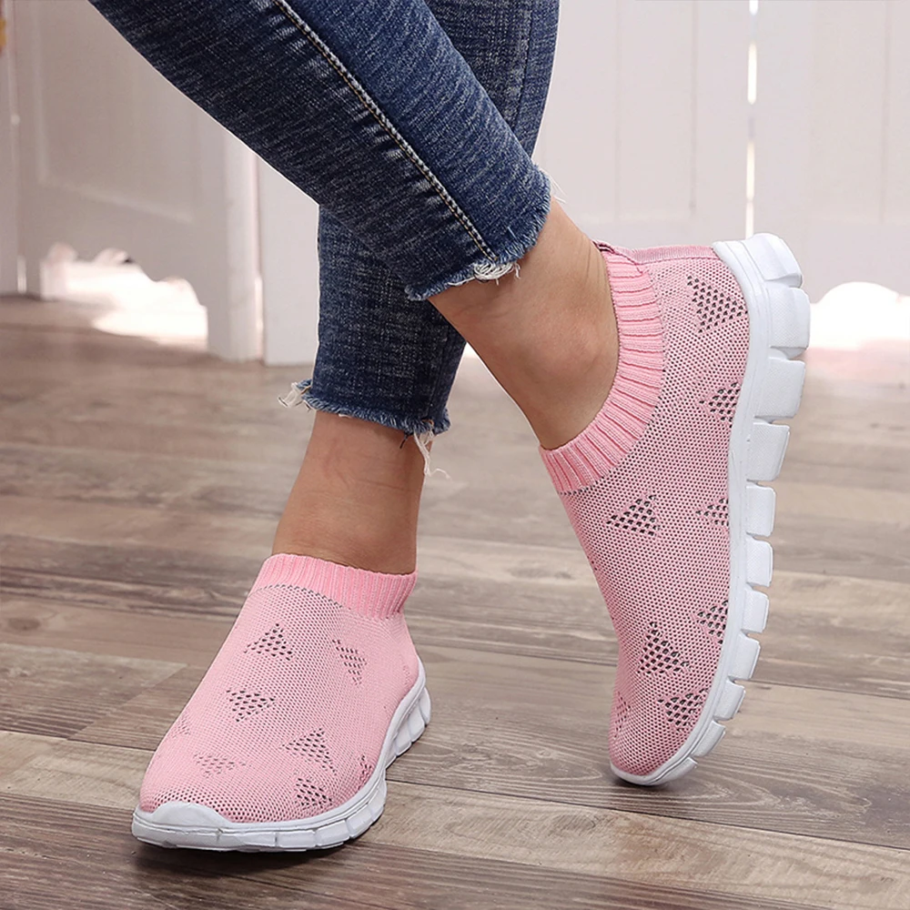 

Women Vulcanize Shoes Breathable Slip On Walking Shoes Women Solid Running Sneakers Lady Geometric Mesh Sports Jogging Shoes D30