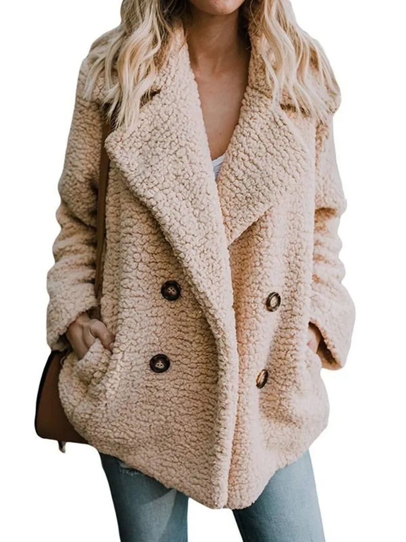 

Winter Women's Woolen Jacket Cotton Loose Lapel Button Pocket Jacket Women's Tops Winter Coat Women Wool Coat 1896
