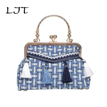 

LJT National Wind Woman Fashion Handbags Vintage Fashion Clip Chain Tassel Clips Shoulder Bag Tote Clutch Purse Bolsa Mujer 2019
