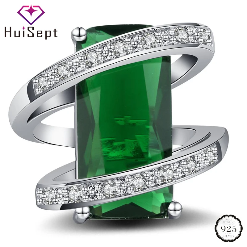 HuiSept Trendy Silver 925 Jewelry Ring Rectangle Shape Emerald Zircon Gemstones Rings for Man Women Wedding Party Gift Ornaments HuiSept Trendy Silver 925 Jewelry Ring Rectangle Shape Emerald Zircon Gemstones Rings for Man Women Wedding Party Gift Ornaments