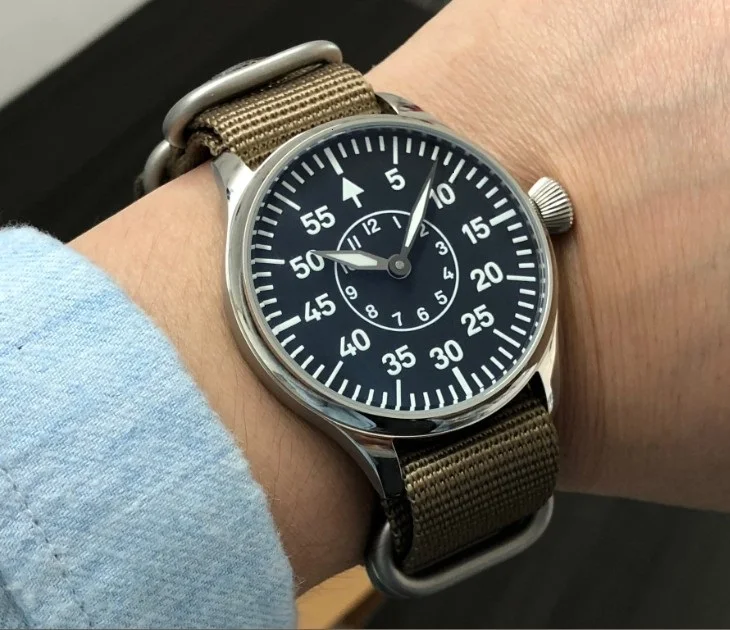 

44mm no logo black dial two hands Asian 6497 17 jewels Mechanical Hand Wind movement men's watch luminous watch pa173-pp8