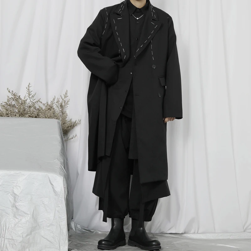 

Мужская свободная ветровка средней длины, темно-коричневая двубортная ветровка до колена, весна 2022