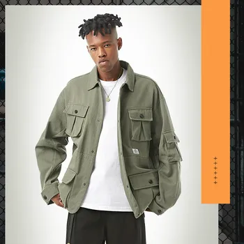 

Autumn New Japanese Safari Style Jacket Male Retro Beedee 2019 Three-dimensional Pocket Turn-down Collar Washed Jacket Male