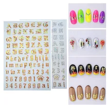 2 pièces lettre motif or argent ongle autocollant holographique polarisé nail art autocollants dessins curseurs pour ongles décalcomanies manucure # h(China)