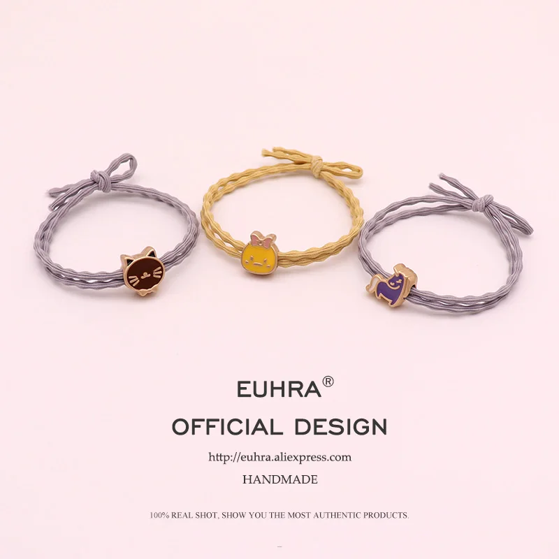 EUHRA/милый динозавр, кролик, мышь, лошадь, кошка, курица, Металлическая Подвеска для женщин и девочек, эластичные резинки для волос, Детские резинки