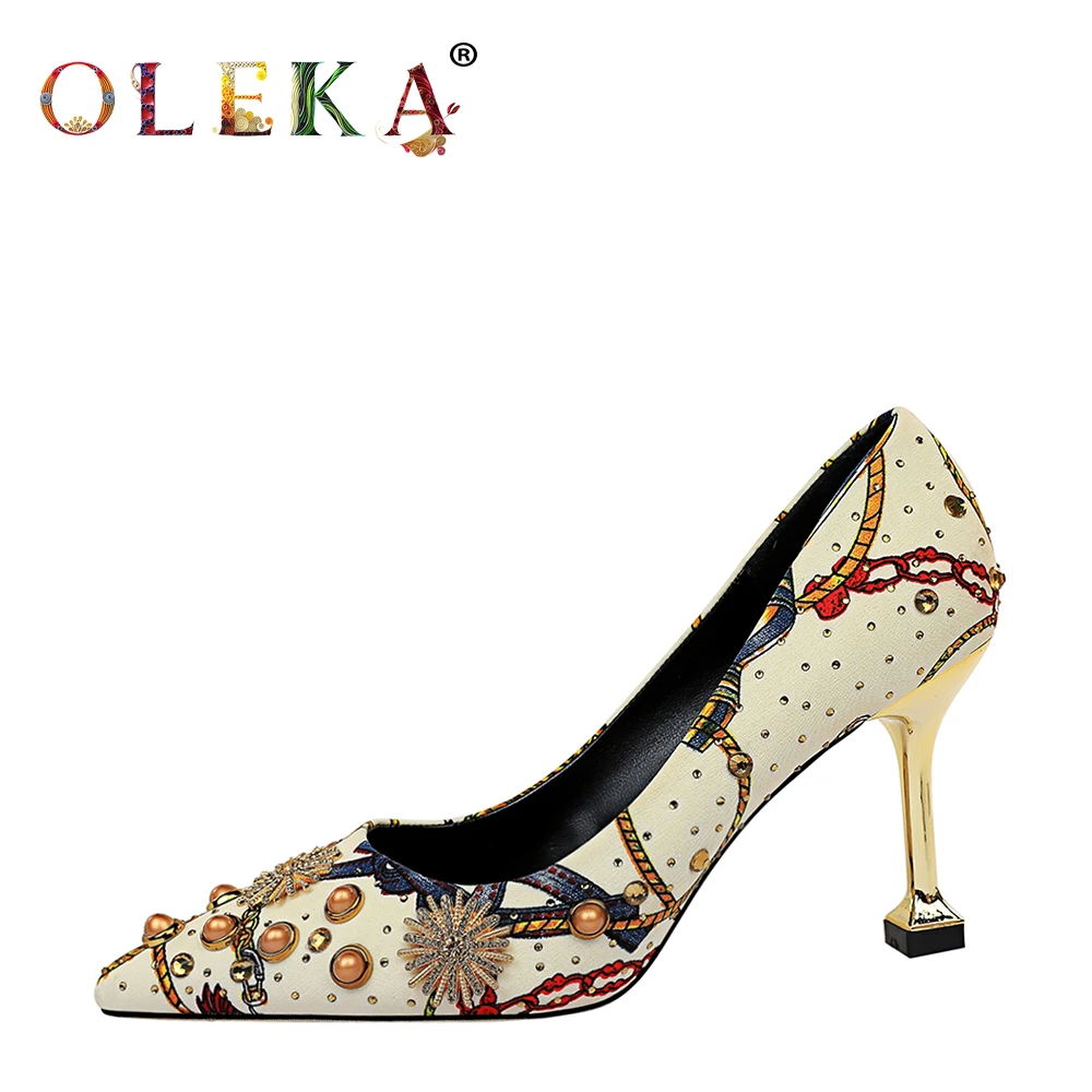 

OLEKA Thin Heels Women Shoes Sexy Style String Bead Strange Heelparty Spring/autumn Basic Pointed Toe Heels AS632