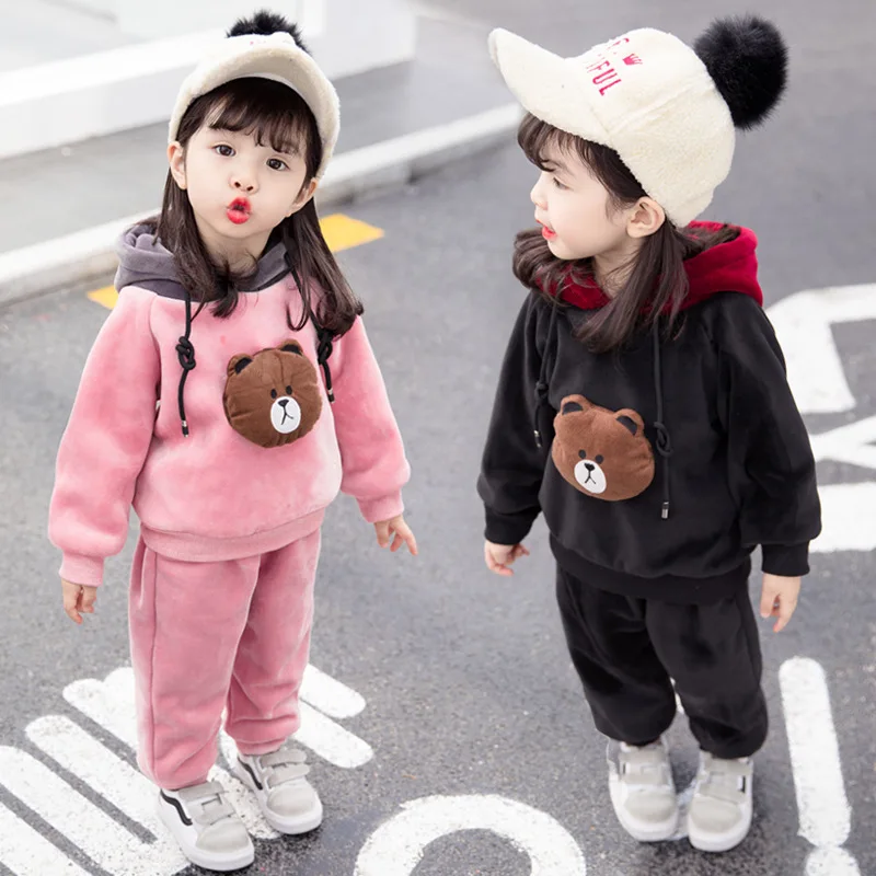 

Girls 2018 New Style Autumn & Winter Brushed And Thick Double-Sided Gold Velvet Set Childrenswear 2361d